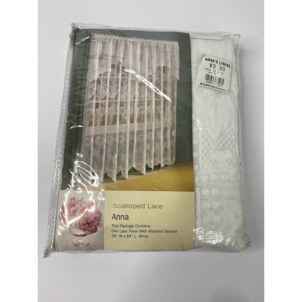 Scalloped Lace Panel Attached Valance Curtain‎ White 58" X 84” NEW Home Decor